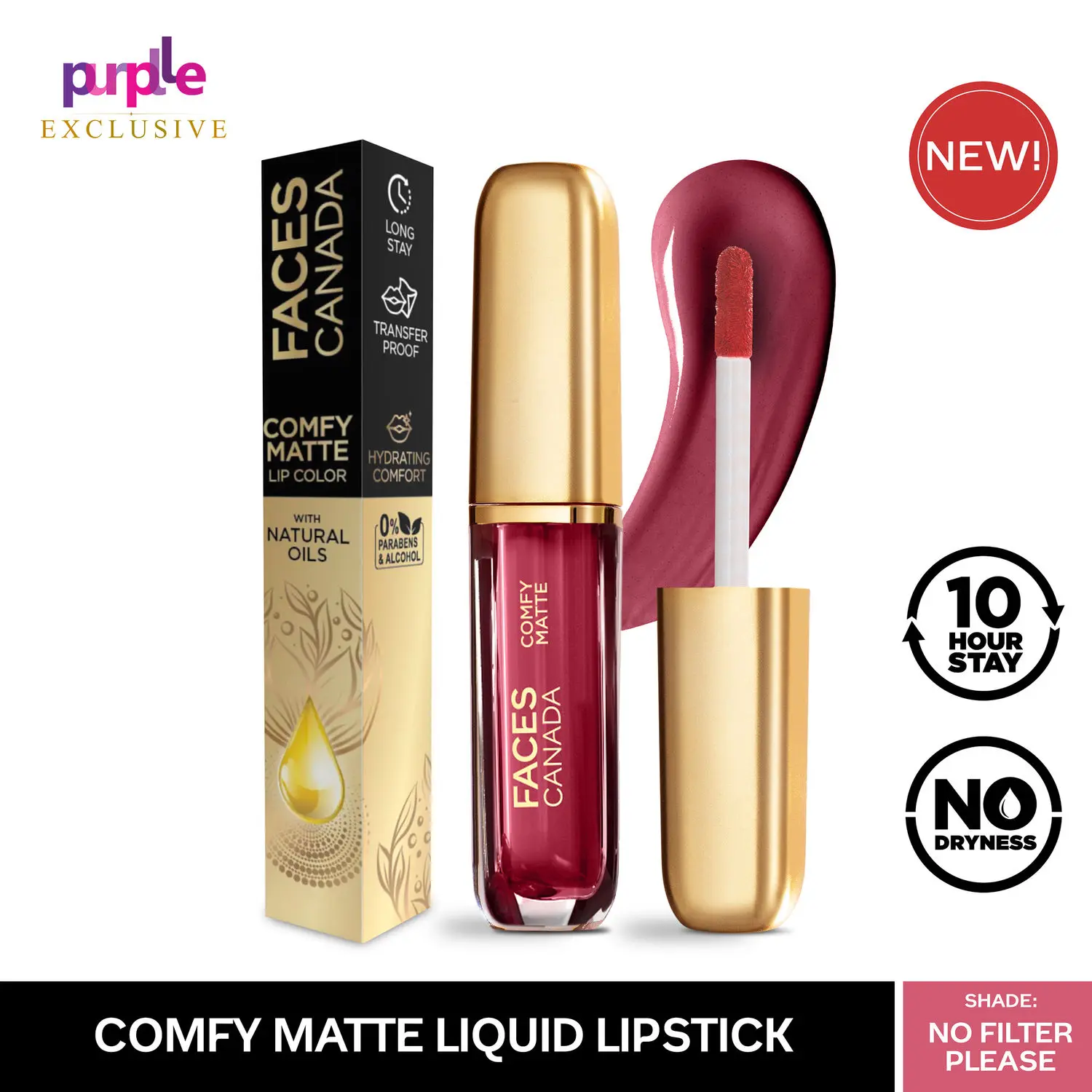 Faces Canada Comfy Matte Lip Color | 10Hr Long Stay With Comfort | Almond Oil | No Filter Please 13 (3 ml) - Exclusively on Purplle