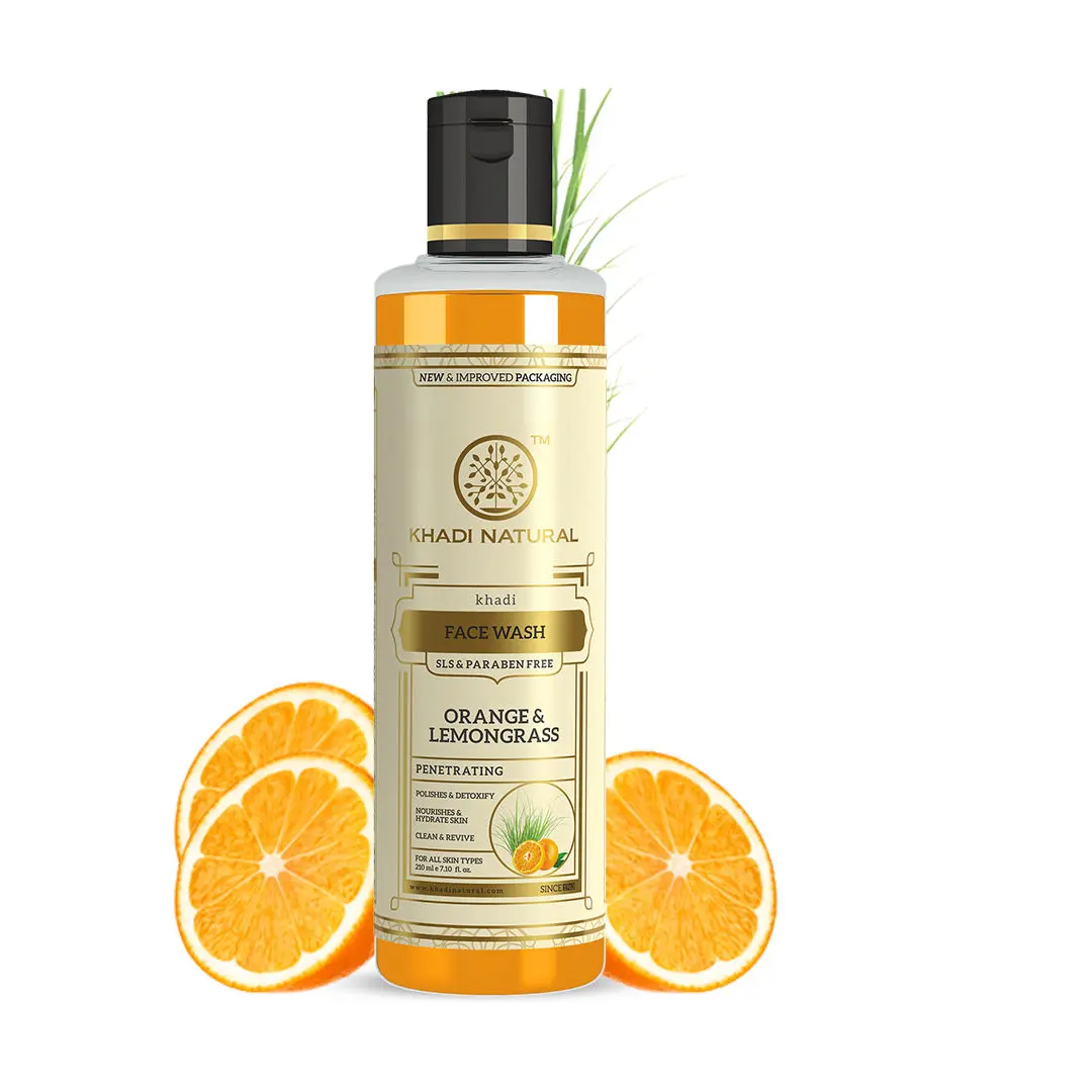 Khadi Natural Orange & Lemongrass Herbal Face Wash| SLS & Paraben Free| (For Dry Skin) - (210ml)