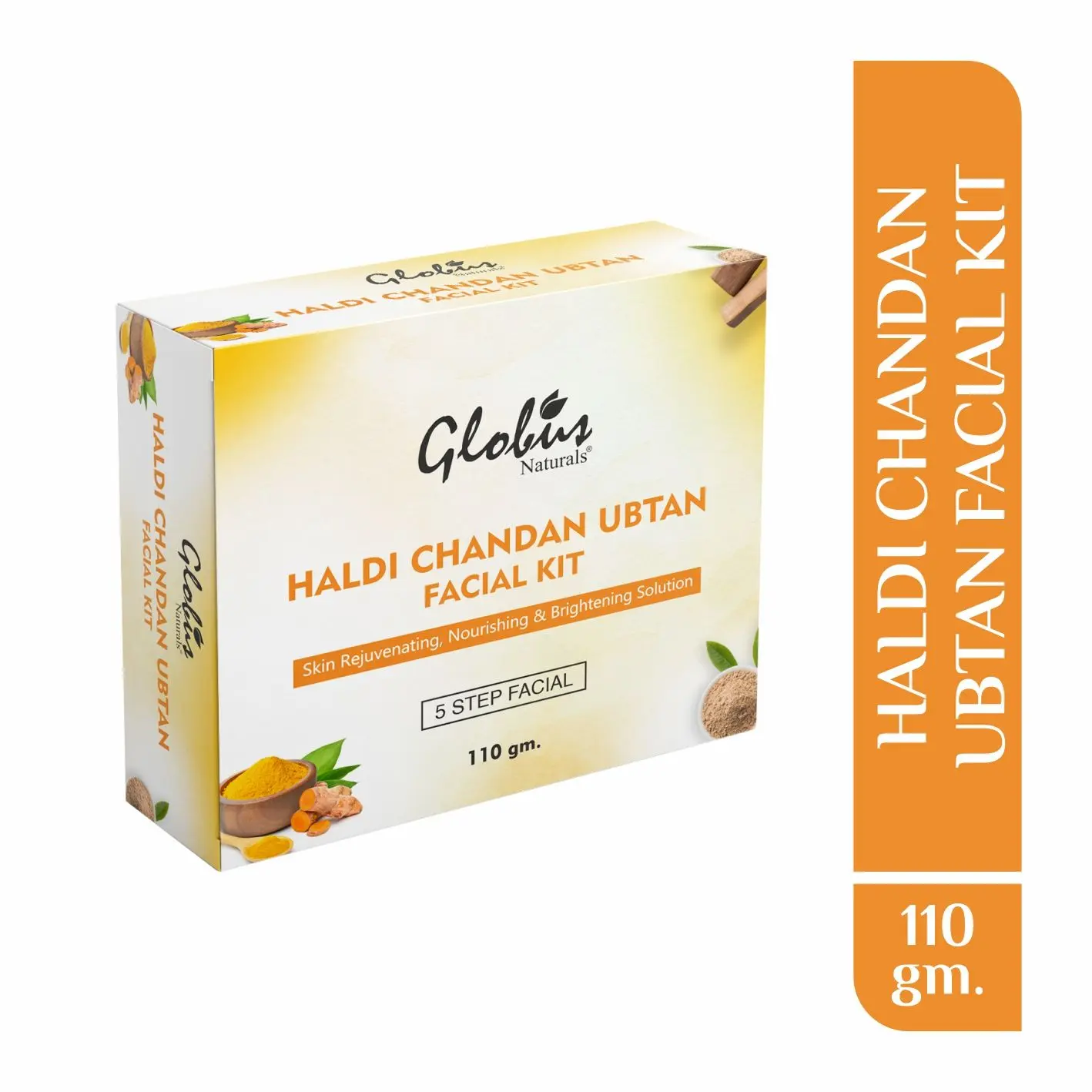 Globus Naturals Haldi Chandan Ubtan Skin Rejuvenating, Nourishing & Brightening Facial Kit |5 Step Skin Whitening Kit |Paraben Free | Salon Grade| For All Skin Types (110 g)