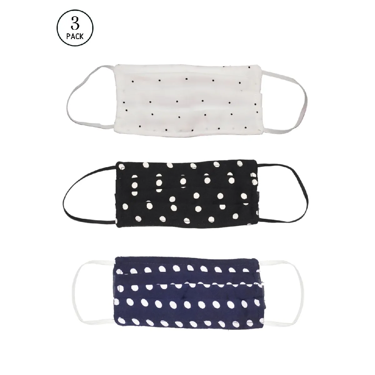 Bellofox 3-Ply Blue White- Blue & Black Polka Cotton Face Mask (Pack Of 3)