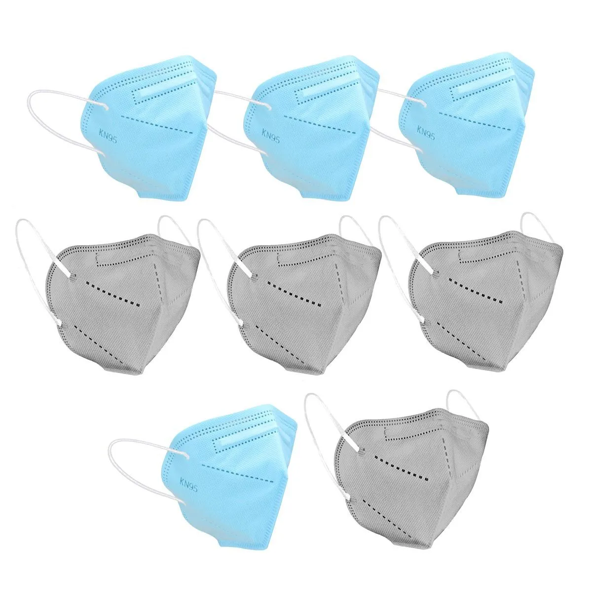 Fabula Pack Of 8 Kn95/N95 Anti-Pollution Reusable 5-Layer Mask (Blue,Grey)