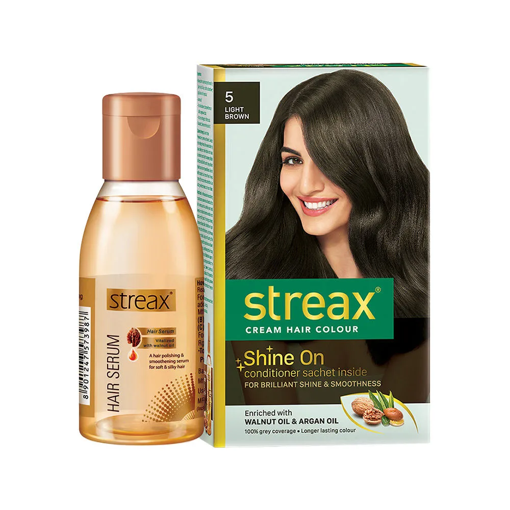 Streax Hair Colour - Light Brown + Hair Serum