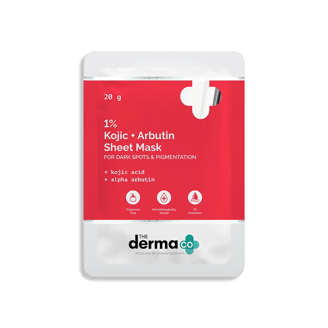 The Derma co.1% Kojic Acid + Arbutin Face Serum Sheet Mask with Kojic Acid & Alpha Arbutin for Glowing Skin 20 g