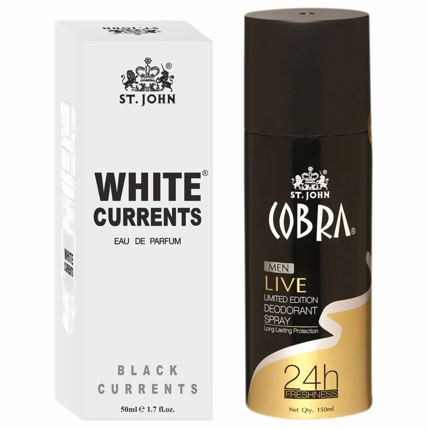 ST-JOHN Cobra Deodrant Live 150 ml & Cobra Black Current 50ml Perfume Combo Gift Pack Perfume Body Spray - For Men & Women (200 ml, Pack of 2)