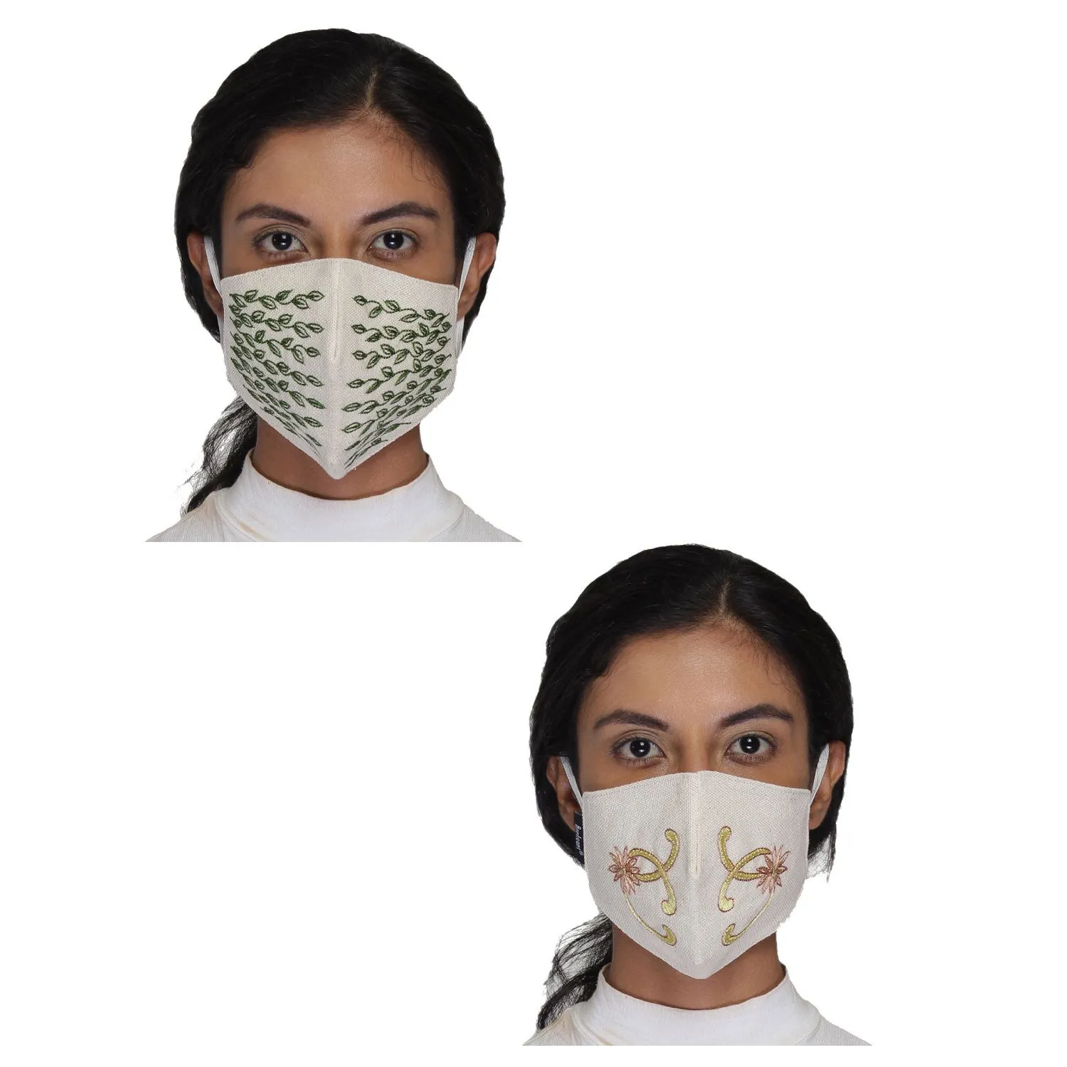 Anekaant Multicolor Reusable 3-Ply Cotton Embroidered Fabric Fashion Mask (Pack Of 2)