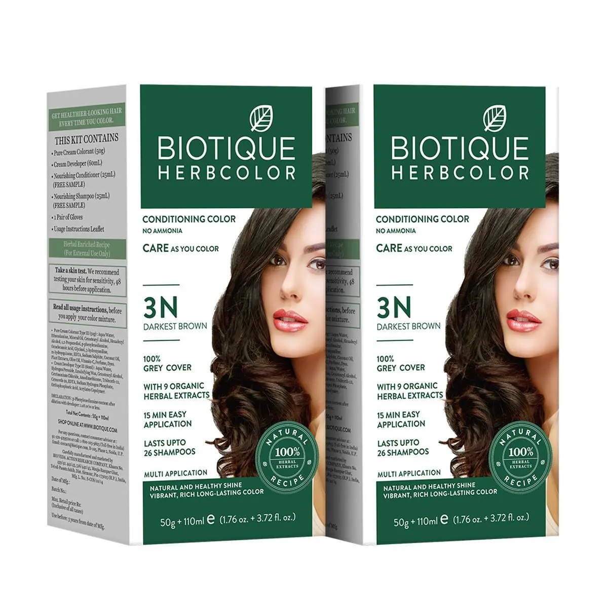 Biotique Bio Herbcolor 3N Darkest Brown (50 g +110 ml) Pack Of 2