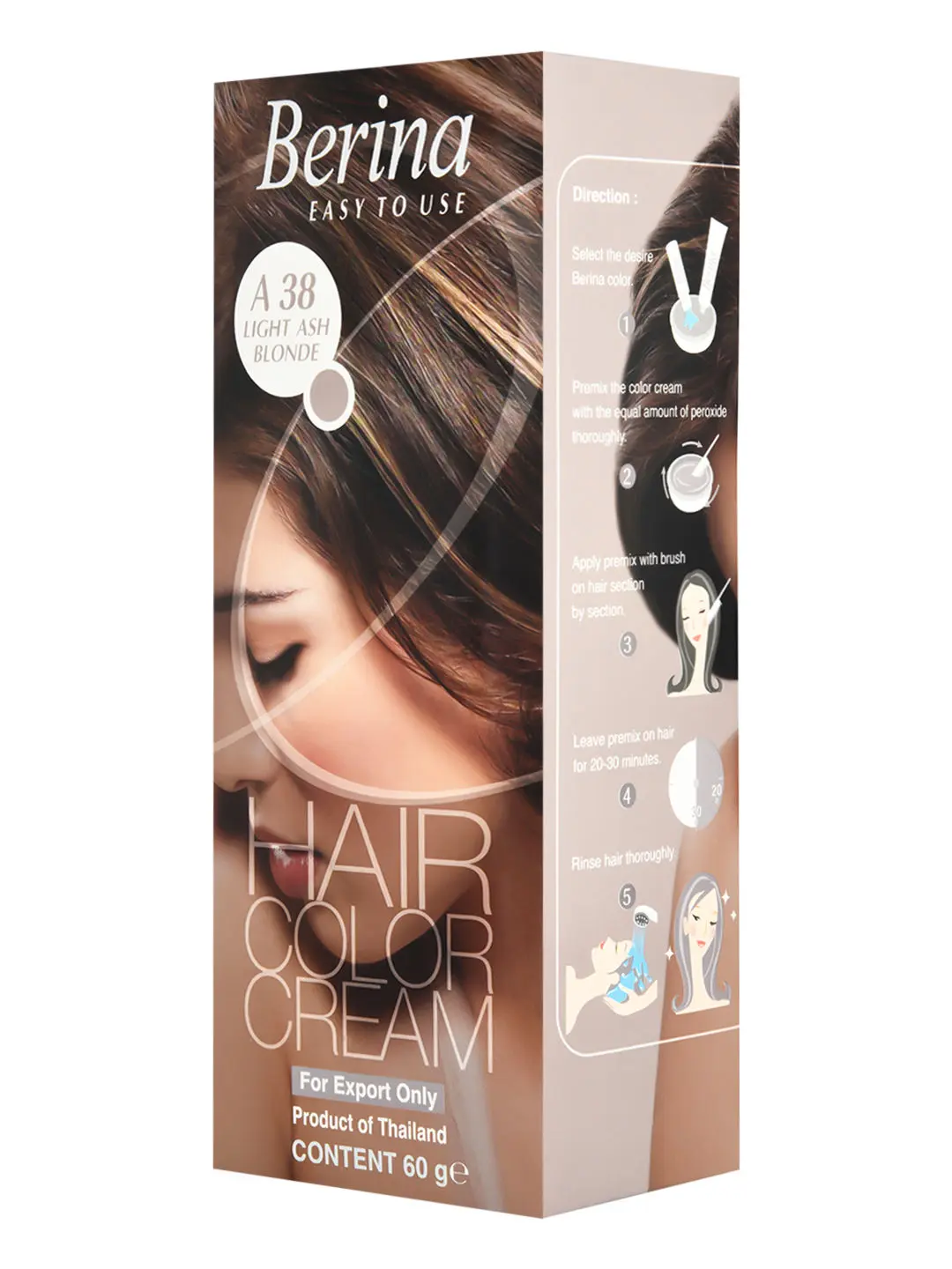 Berina A38 Light Ash Blonde Hair Color Cream 60gm