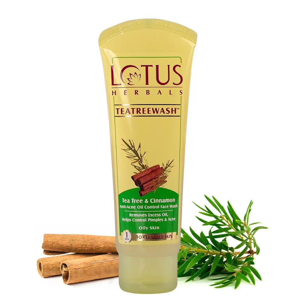 Lotus Herbals Teatreewash Face Wash | with Tea Tree Oil & Cinnamon | Anti Acne | Oil Control | For Oily Skin | 80ml