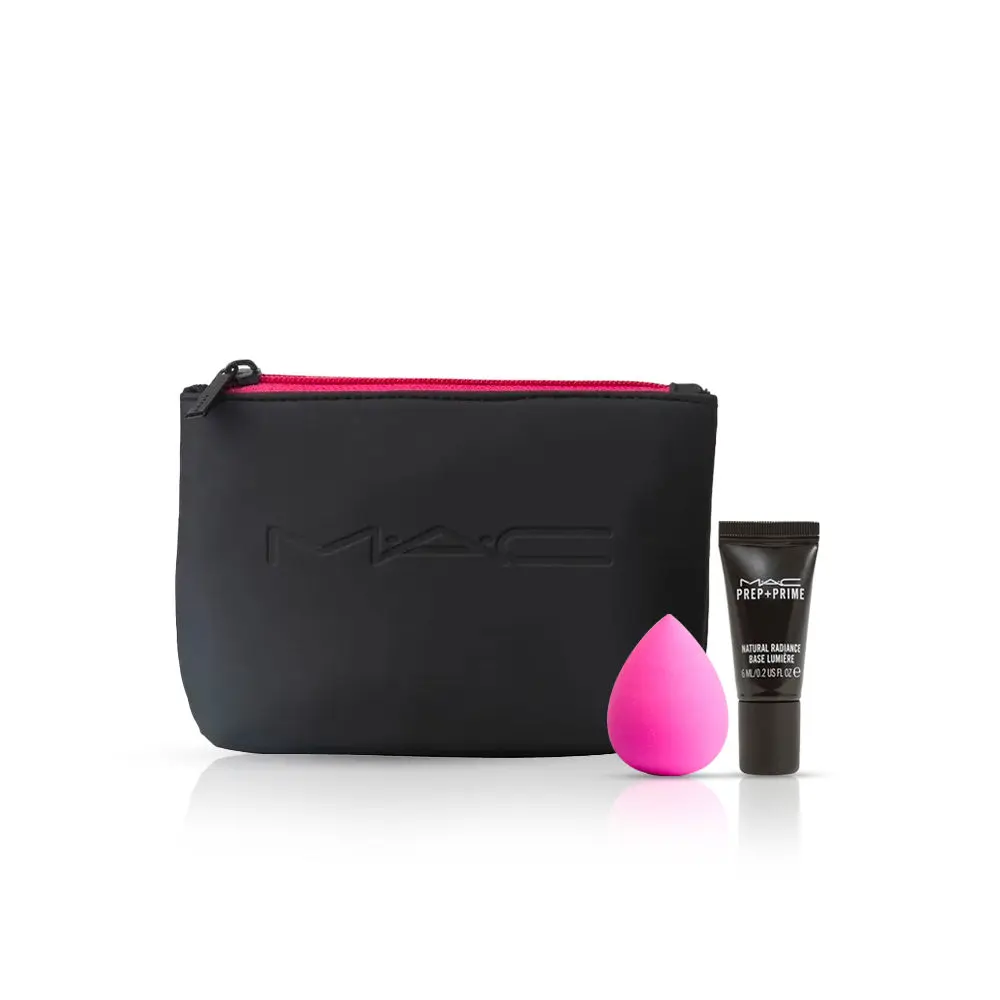 M.A.C P+P Natural Radiance - Yellow (6 ml) & MAC LIP SUPERSTAR POUCH - color may vary & MAC Beauty Blender - Pink