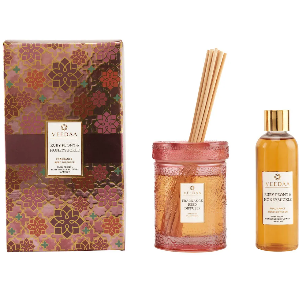 Veedaa Candles Ruby Peony & Honeysuckle Reed Diffuser Set