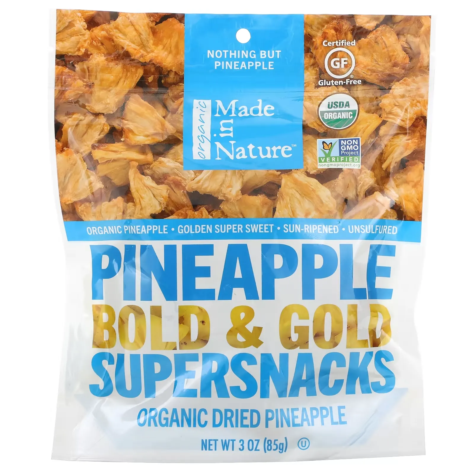 Organic Dried Pineapple, Bold & Gold Supersnacks, 3 oz (85 g)