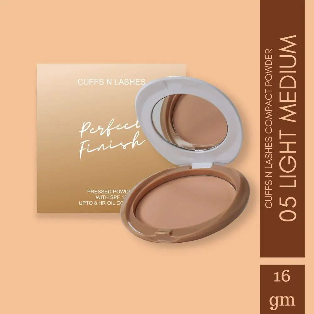 Cuffs N Lashes Perfect Finish Pressed Powder Compact with SPF 15, 05 Light Medium, (16 g)