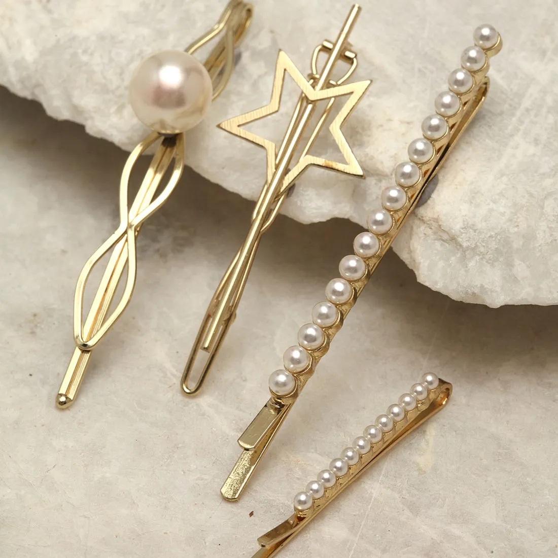 Ferosh Starry Pearl Hairpins Set - Set Of 4