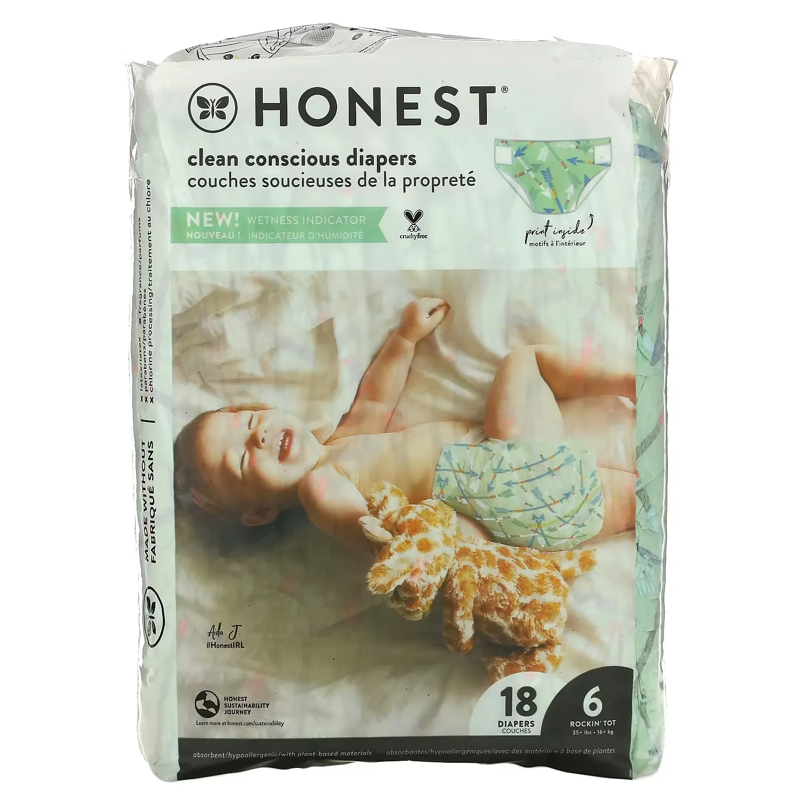 Honest Diapers, Size 6,  35+ lbs, This Way That Way, 18 Diapers