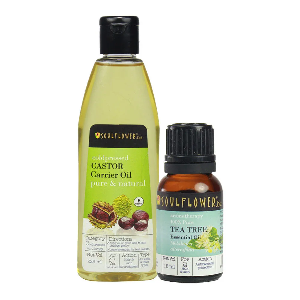 Soulflower Castor carrier Oil & Tea Tree Essential Oil Combo