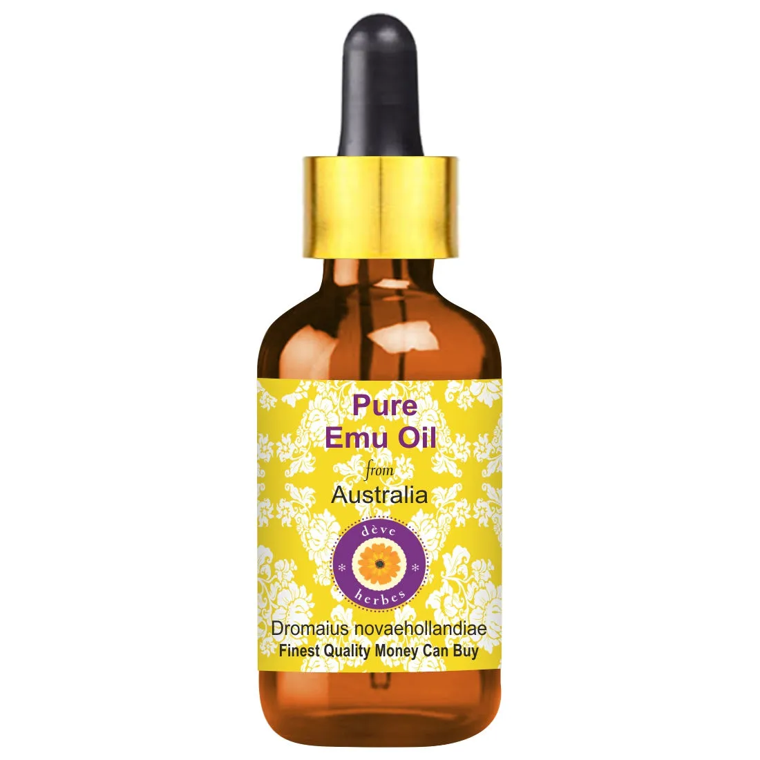 Deve Herbes Pure Emu Oil (Dromaius Novaehollandiae) With Glass Dropper 100% Natural Therapeutic Grade