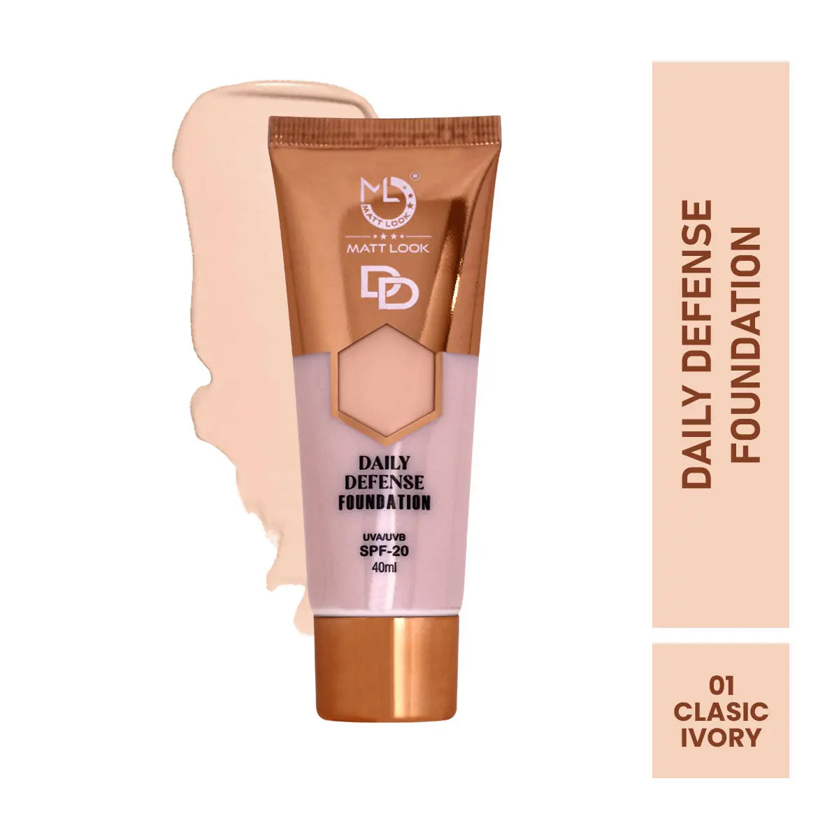 Mattlook DD Foundation Brighten Skin Defence Daily Moisturiser, Face Cream For Skin Radiance Long-lasting Even Skin Tone Lightweight Waterproof Formula, Classic Ivory (40ml)