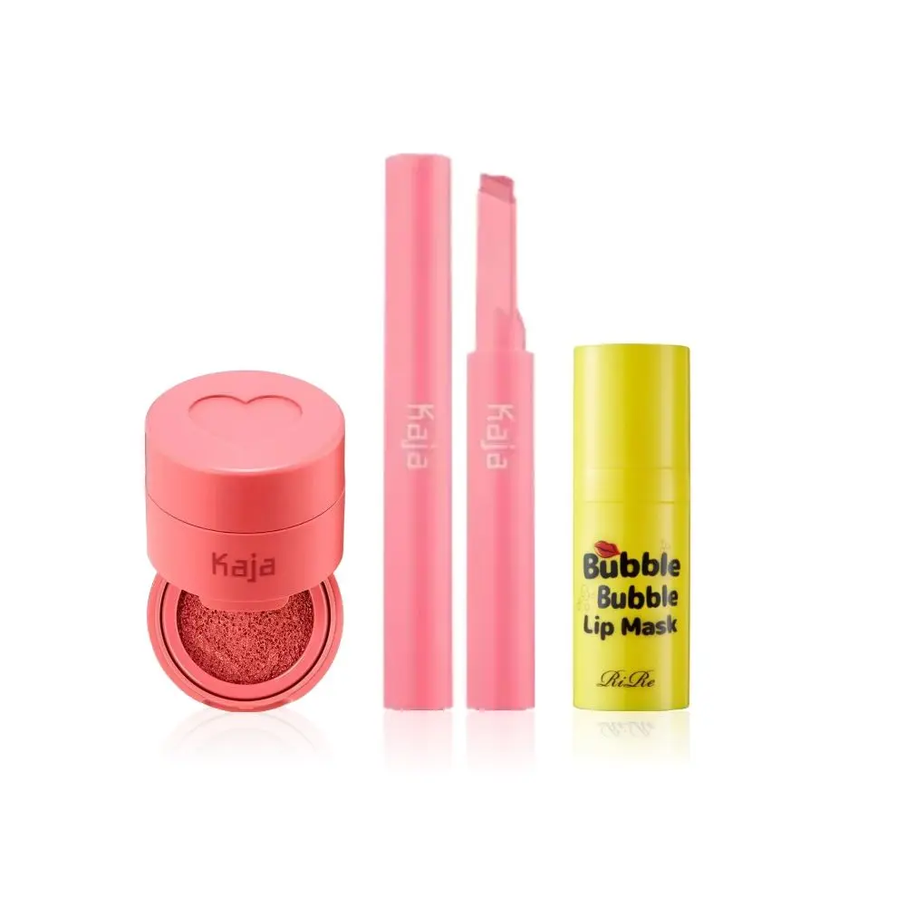 Korean Lipcare Makeup Bundle -02| Kaja Lip Gloss Stick (Sweet Talk), Kaja Cheeky Stamp (Bossy), RIRE Bubble Lip Mask