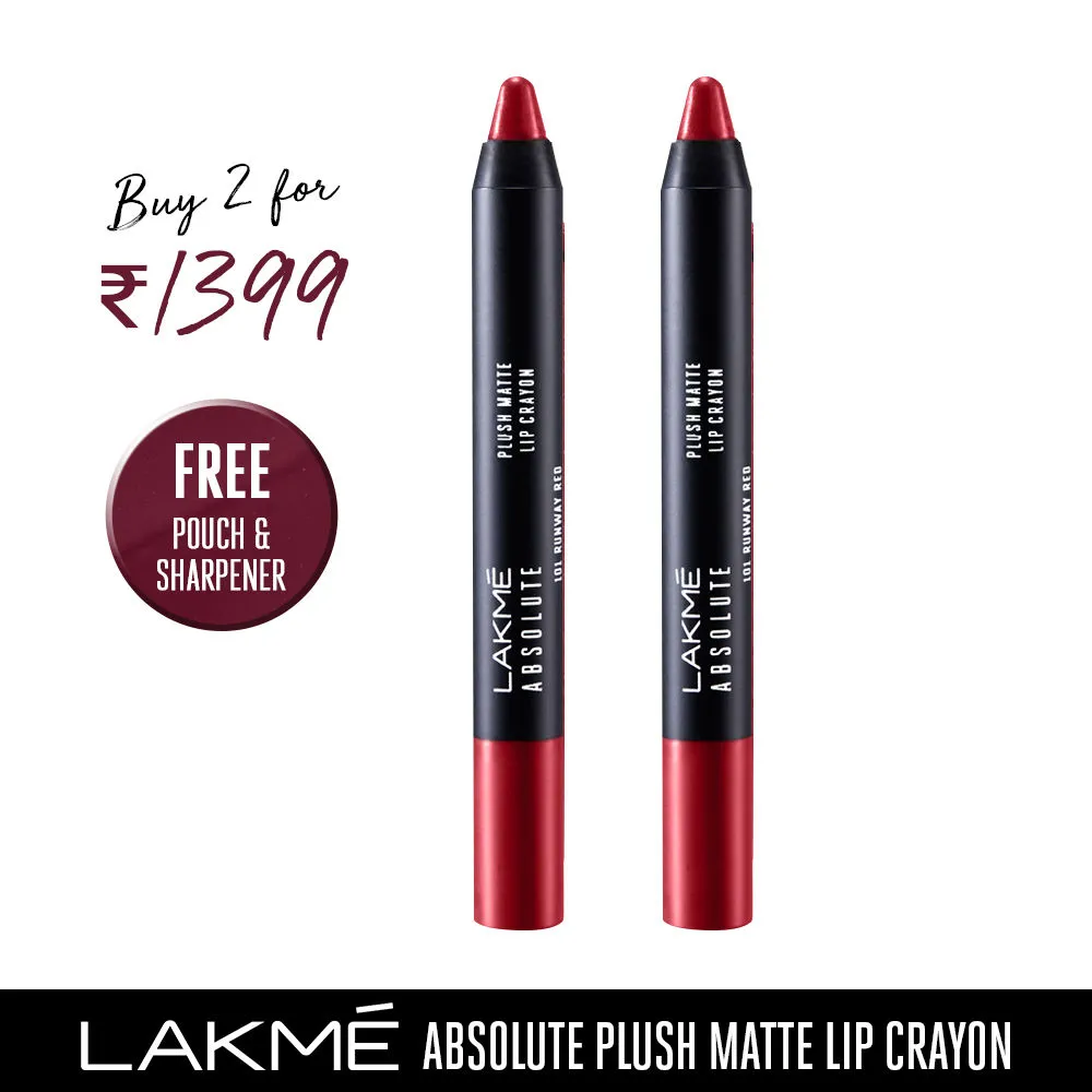 Lakme Absolute Plush Matte Lip Crayon - 101 Runway Red