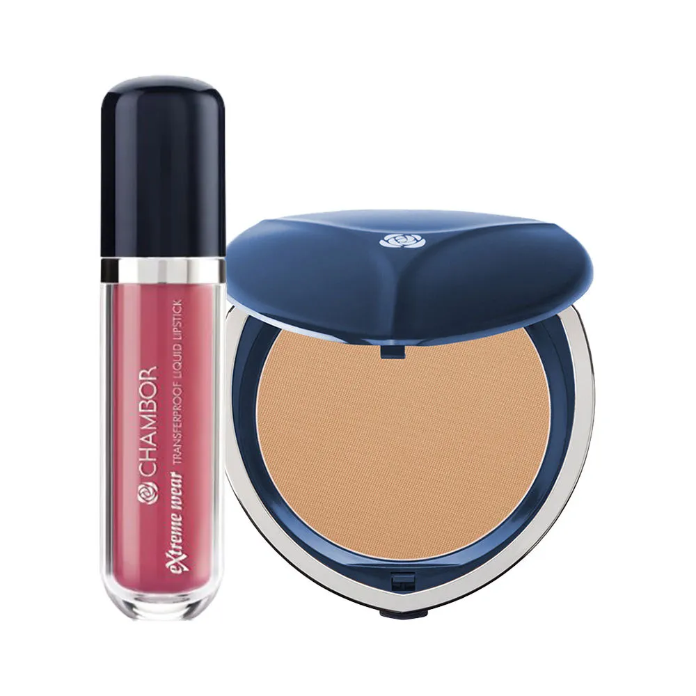 Chambor Silver Shadow Ocher Compact & Rosemantic Liquid Lipstick Combo