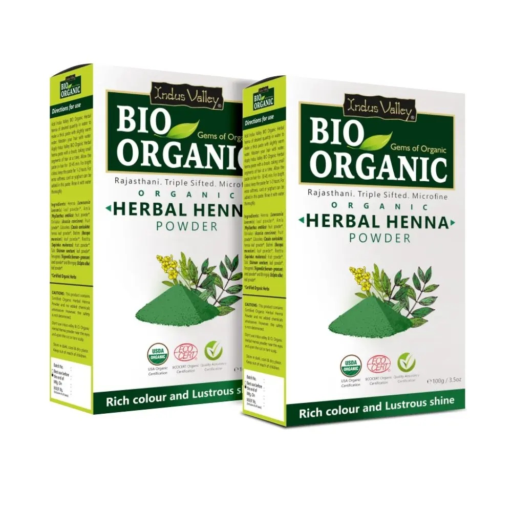 Indus Valley Bio Organic Herbal Henna Powder to Improves Hair Growth & Reduces Dandruff-Pack of 2