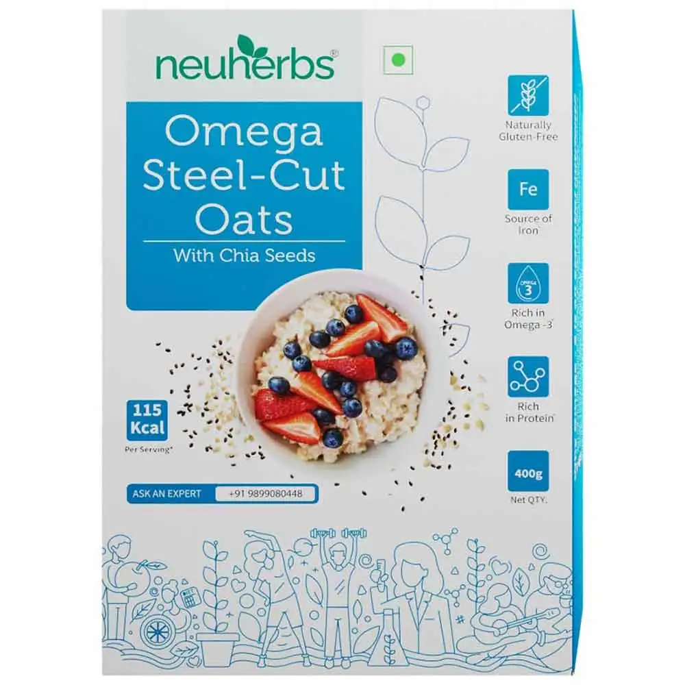 Neuherbs Omega Steel - Cut Oats with Chia Seeds,  400 g  Unflavoured