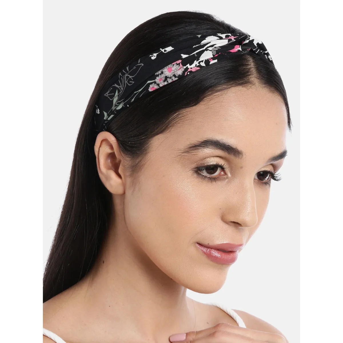 Blueberry Multi Floral Printed Black Knot Hairband