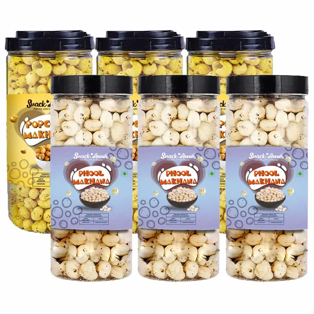 SnackAmor Phool Makhana & Popcorn Makhana Combo,  Unflavoured (Pack of 6)  55 g