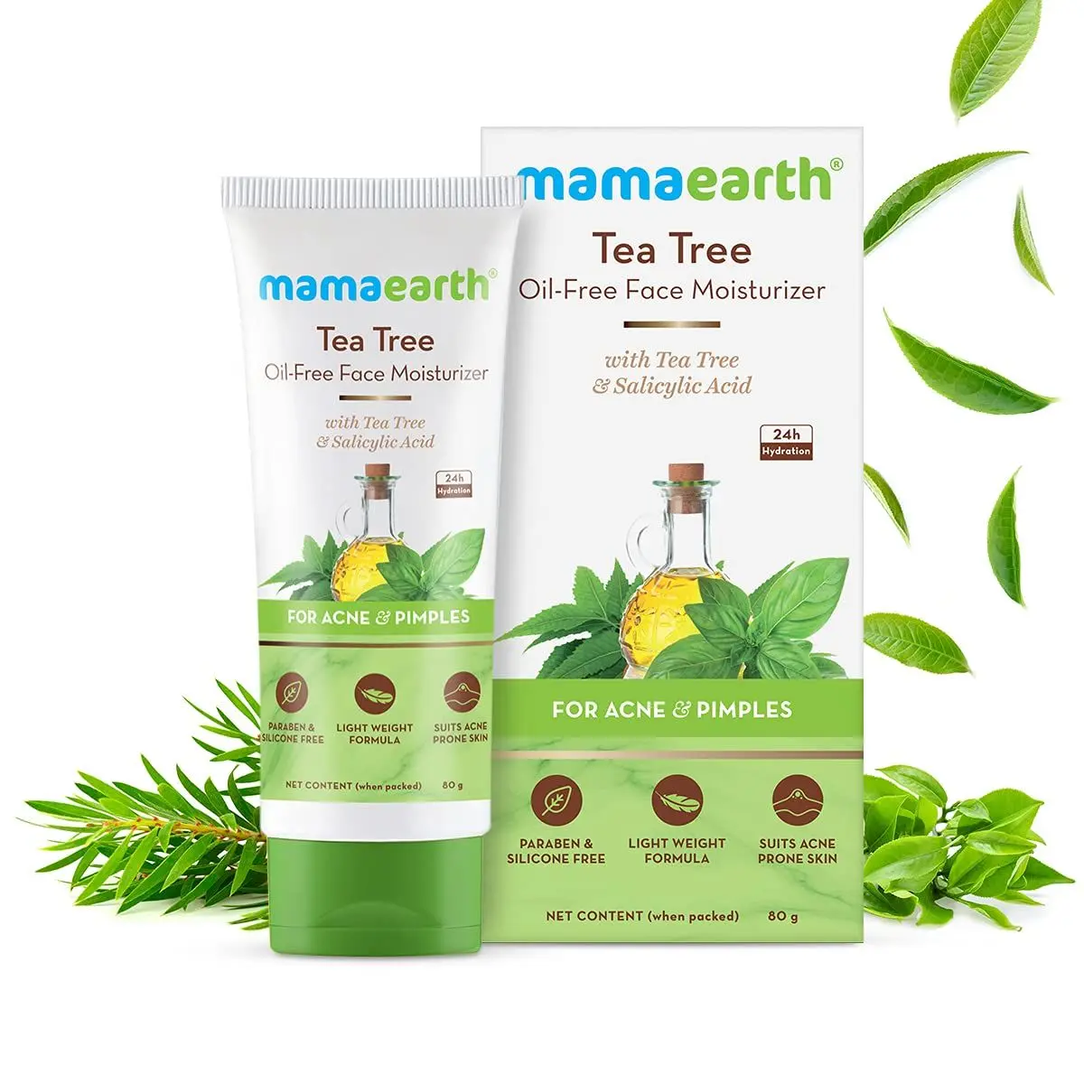 Mamaearth Tea Tree Oil-Free Moisturizer For Face For Oily Skin with Tea Tree & Salicylic Acid for Acne & Pimples (80 ml)