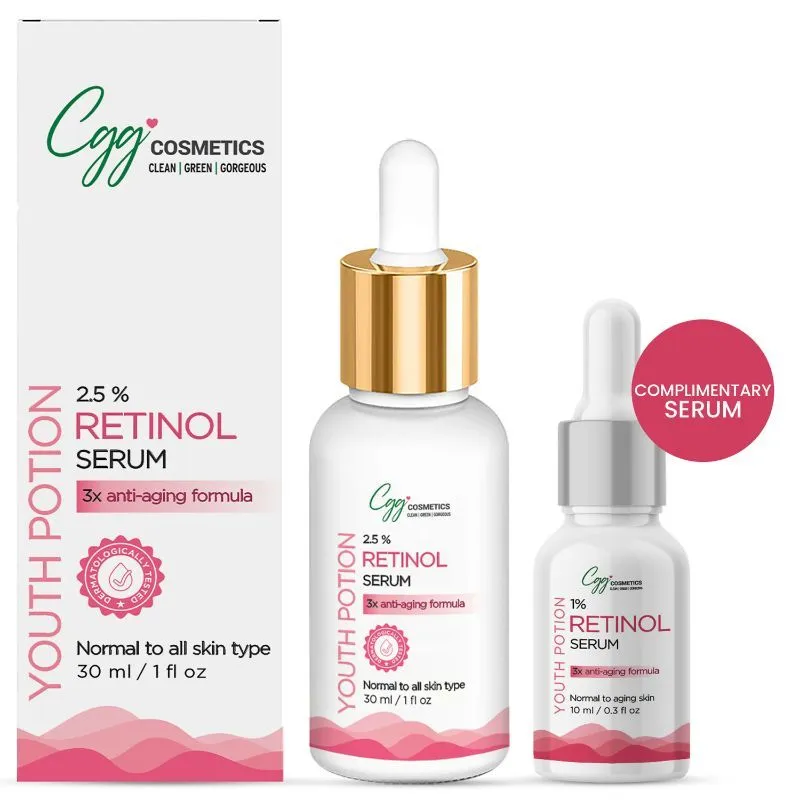 CGG Cosmetics Retinol 2.5% Facial Serum With Free Sample Of 1% Retinol Serum