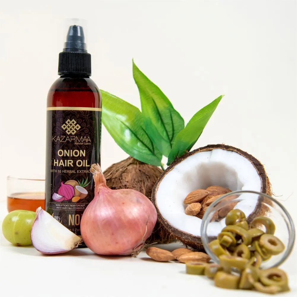 Kazarmaa Onion Hair Oil-with 16 Herbal Extracts -100 Percent Natural Anti Hairfall Formula