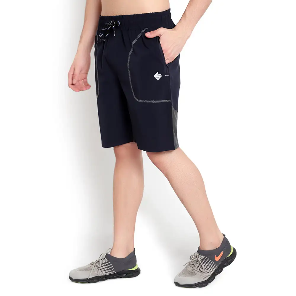 John Ally Dry-Fit Gym Workout Shorts with Zipper Pockets & Color Block Detailing,  2XL  Midnight Blue