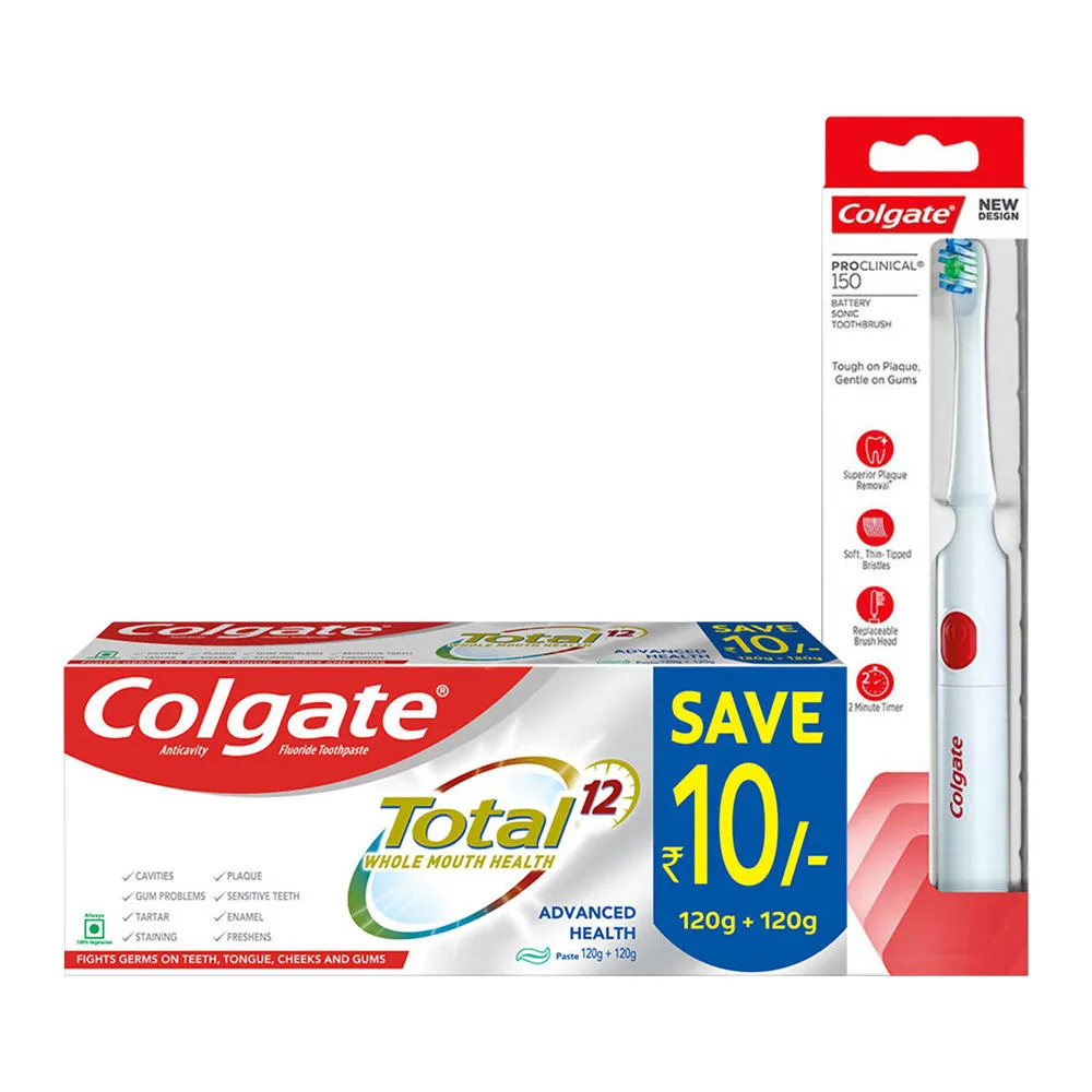 Colgate ProClinical 150 Battery Powered Toothbrush and Colgate Total Advanced Health Toothpaste