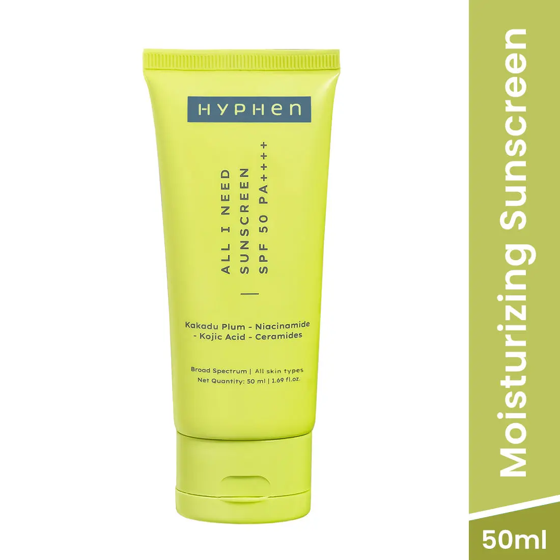 Hyphen All I Need Sunscreen SPF 50 PA ++++ with Ceramide | Lightweight, Moisturizing & No White Cast | UV Protection & Blue Light Protection - 50ml