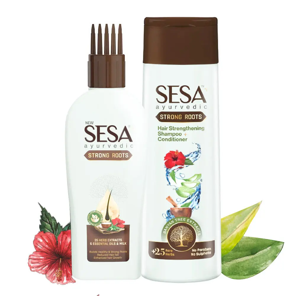 Sesa Ayurvedic Strong Roots Hair Care Combo (Oil and Shampoo + Conditioner) | Complete Hair Care Regimen | Hair Oil (100 ml) & Shampoo + Conditoner (200 ml)