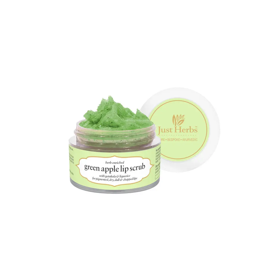 Just Herbs Ayurvedic & Vegan Green Apple Lip Scrub for Chapped, Pigmented & Dark lips, 15gm