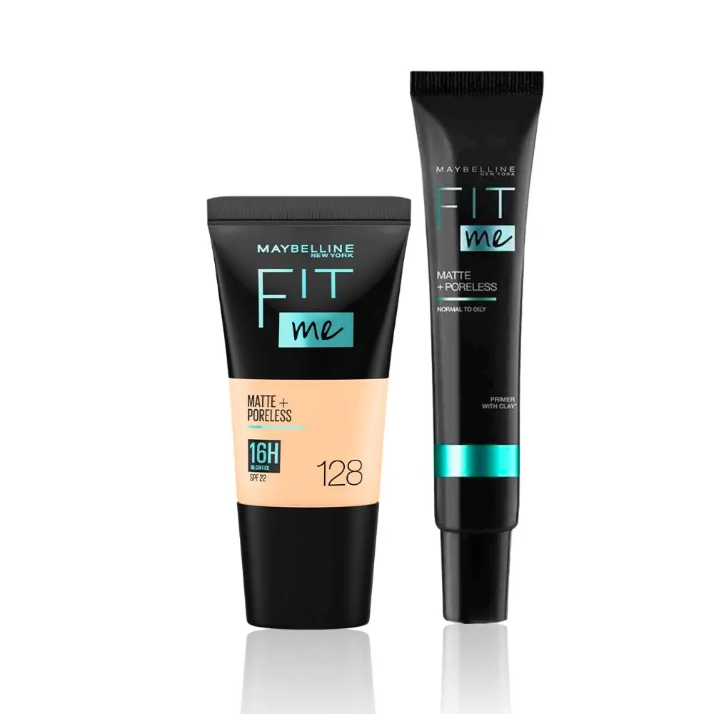 Maybelline New York Fit Me Matte+Poreless Liquid Foundation Tube - Ivory 115 (18 ml)+Fit me matte Poreless Primer