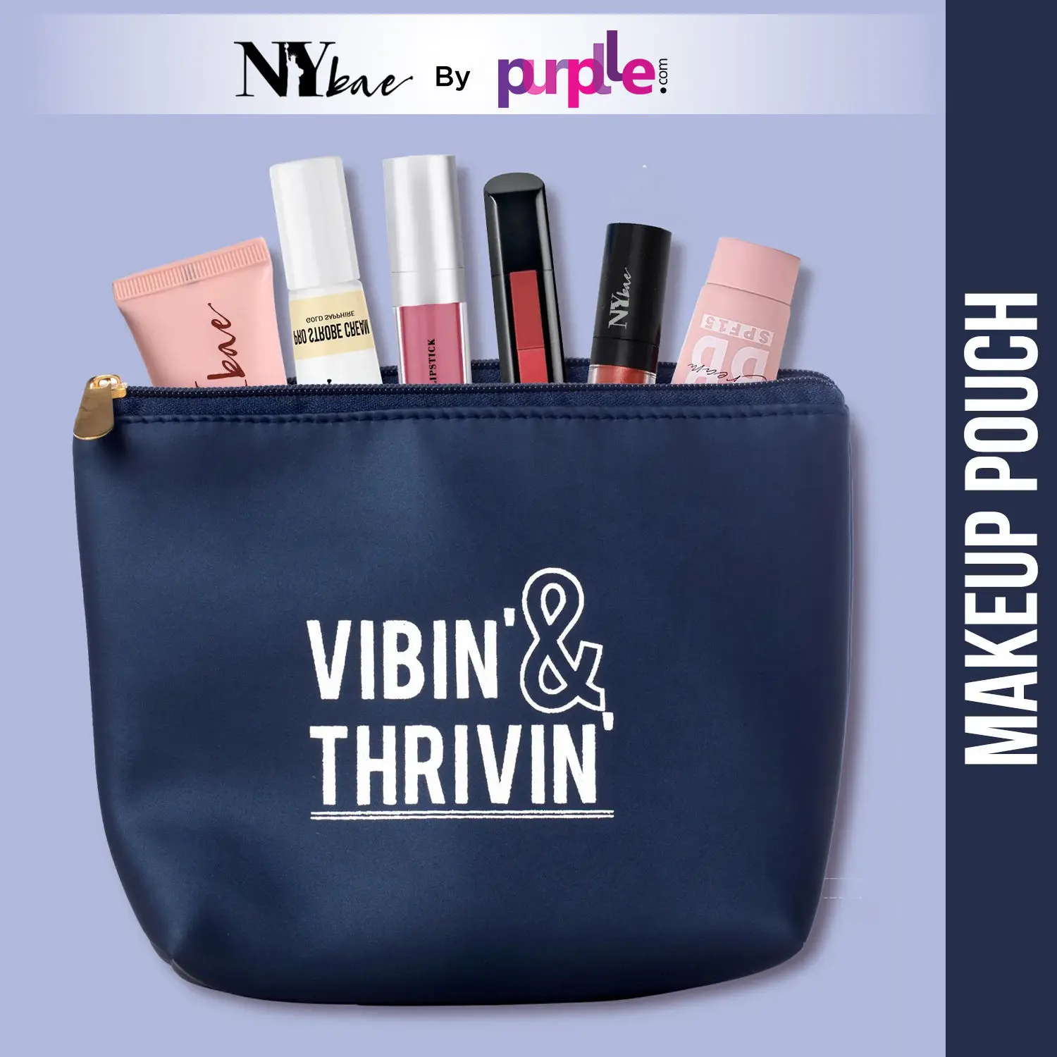 NY Bae Makeup Pouch | Travel Friendly | Multi Purpose Bag | Spacious - Blue