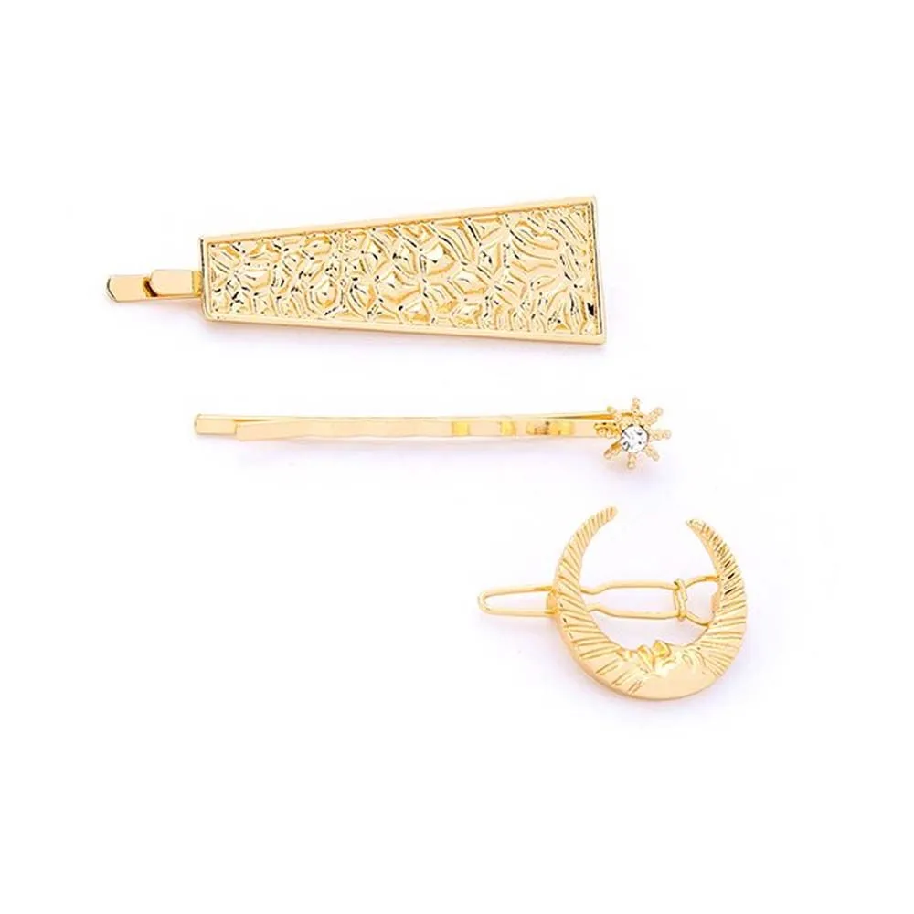 Ferosh Zofia Crescent Star Golden 3 Piece Hair Pin Set