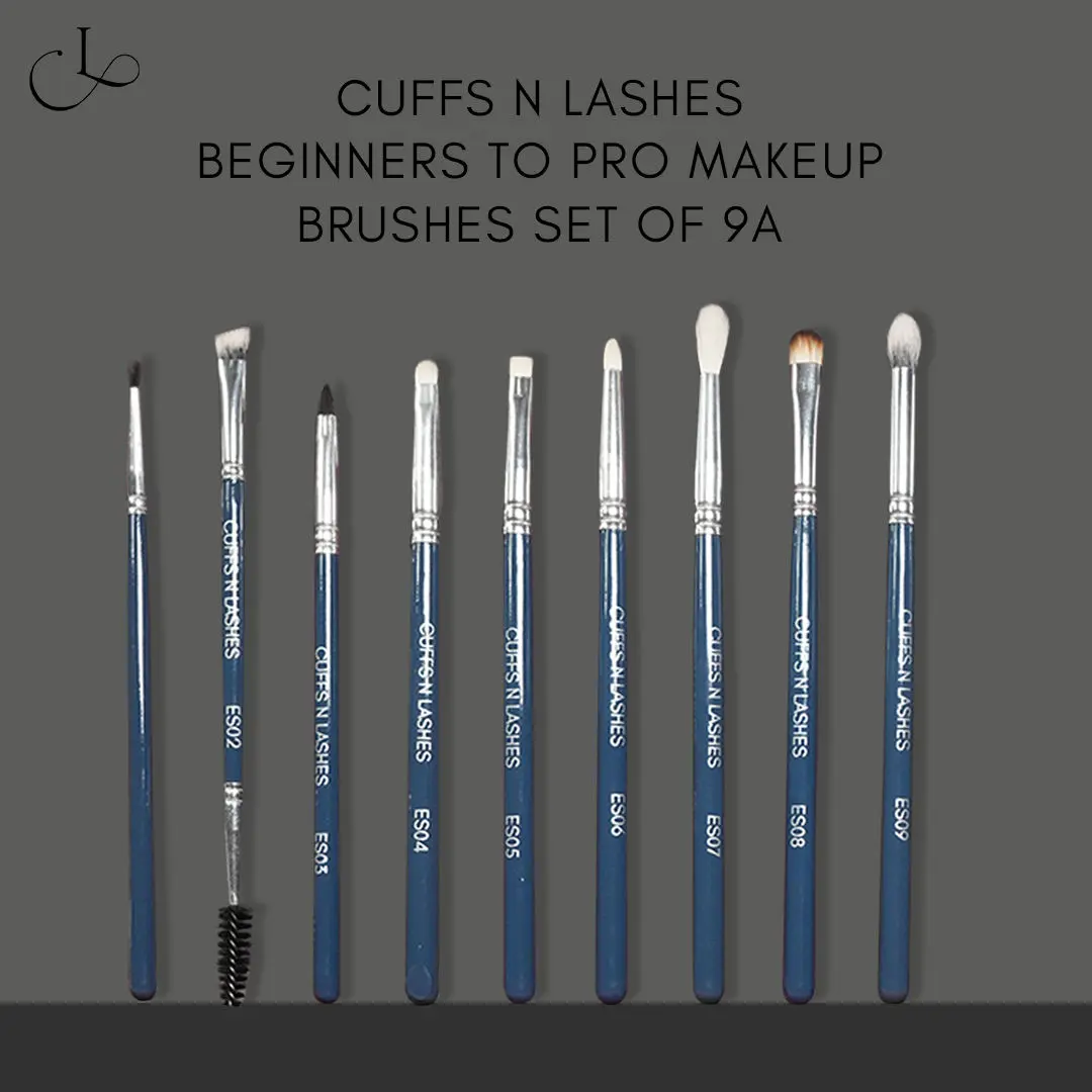 Cuffs N Lashes Makeup Brushes, The ULTIMATE Eye Brush set | Eye Makeup Brushes for Beginners to Pro, Set of 9(A)