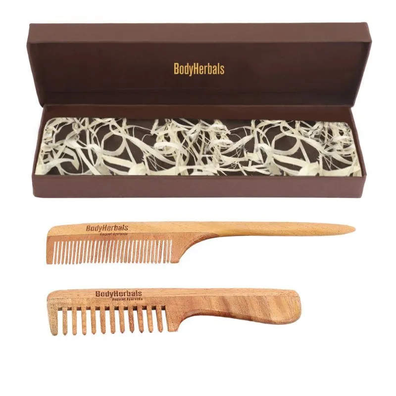 Bodyherbals Anti Static Handmade 100 % Natural Neem Wood Comb Set