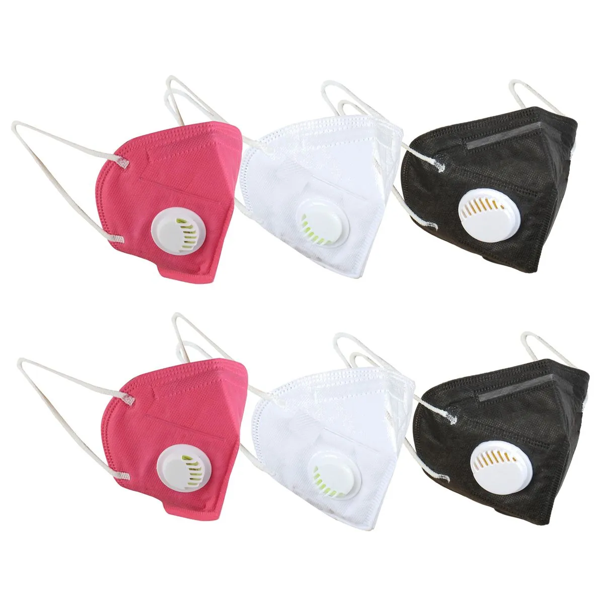 Fabula Pack of 6 KN95/N95 Anti-Pollution Reusable 5 Layer Mask (White,Pink Black)