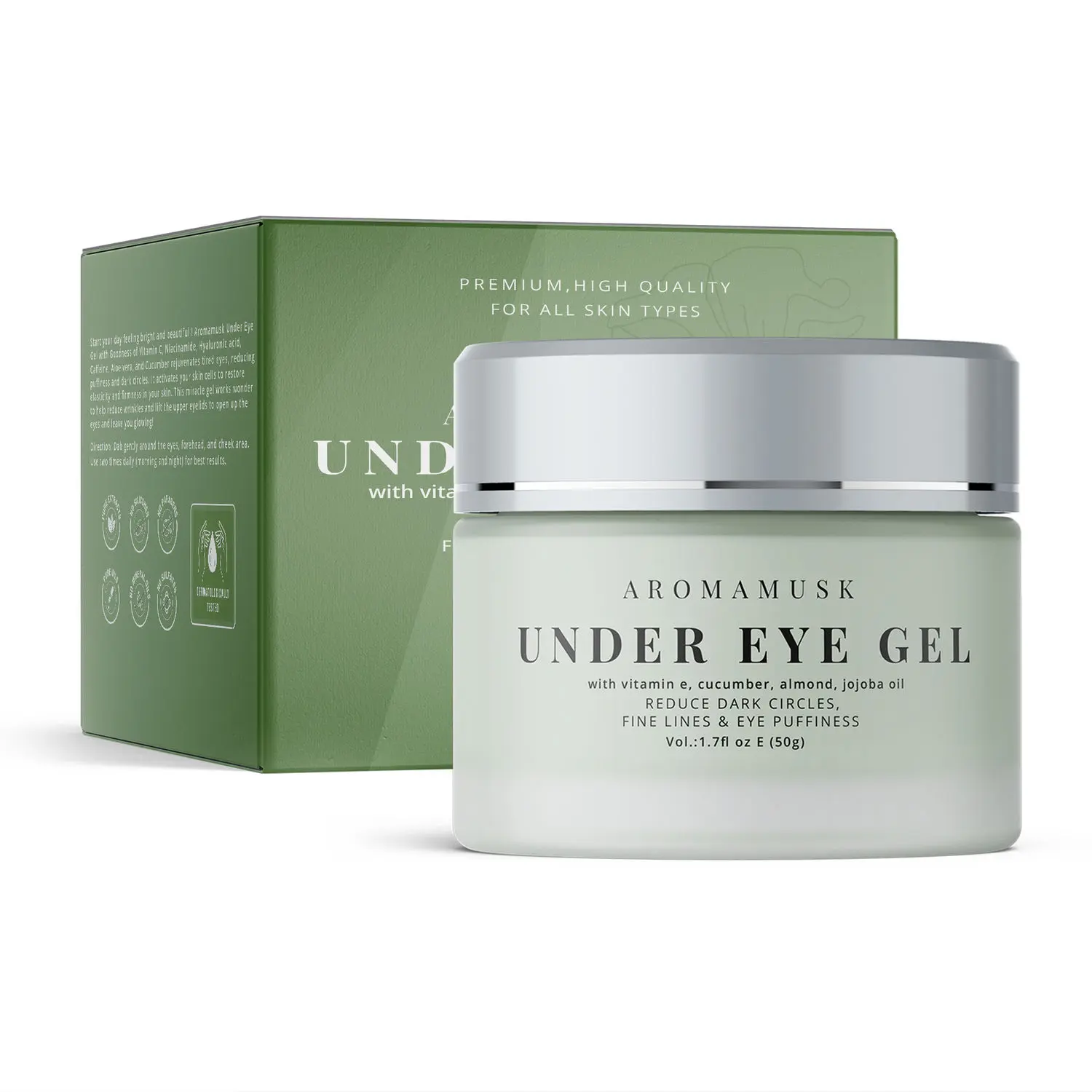 AromaMusk Under Eye Gel For Puffy Eyes, Dark Circles, Wrinkles & Fine Lines With Vitamin C, Cucumber, Niacinamide, Green Tea And Madonna Lily (50 g)