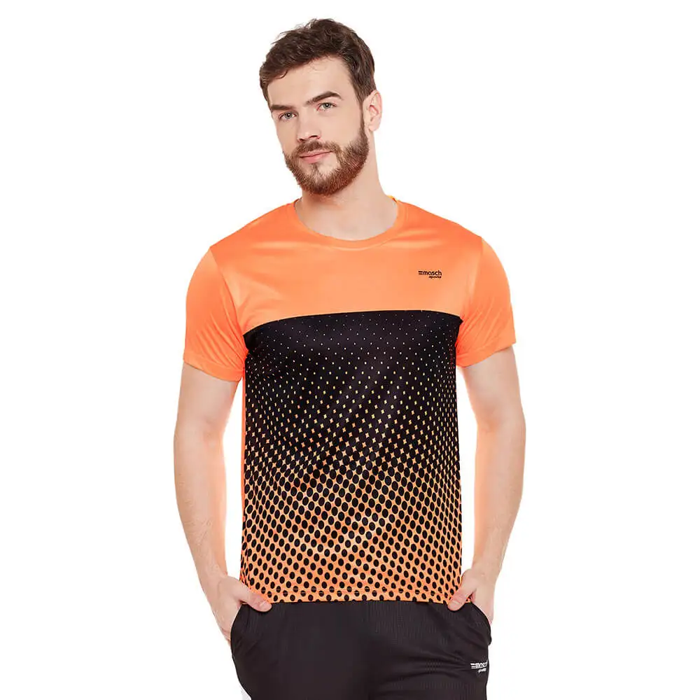 Masch Sports Mens Regular Fit Polyester Active T Shirt (MSTS1017 HSP FDO),  Fluorescent Orange  Medium