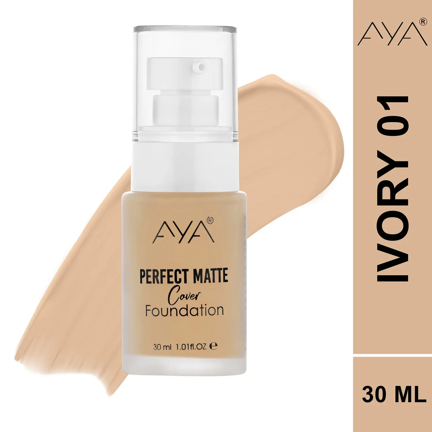 AYA Perfect Matte Cover Foundation 30 ml, 01 Ivory | Water Resistent, Full Coverage, Light Weight, Hydrating |