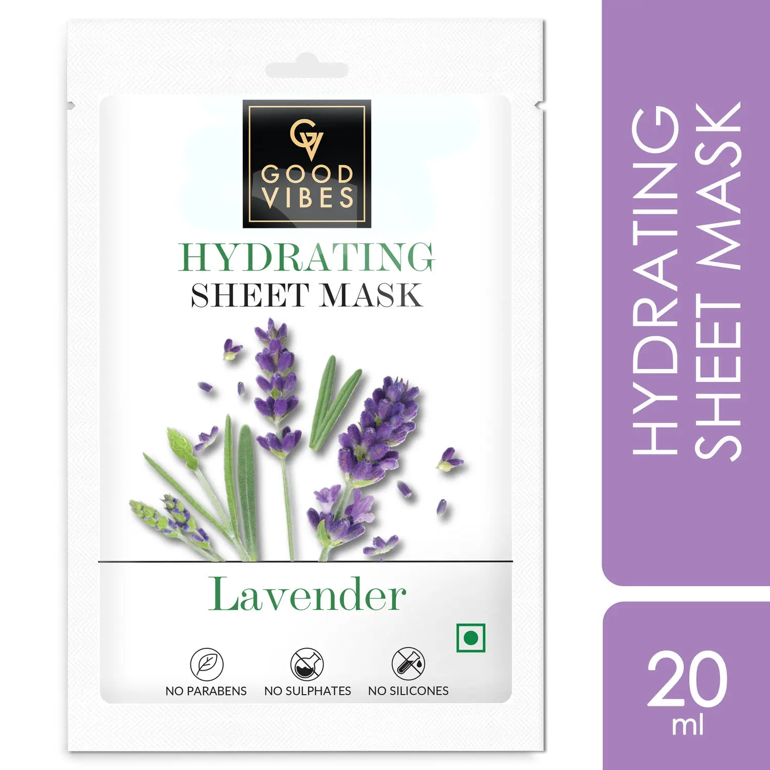 Good Vibes Lavender Hydrating Sheet Mask | Light-weight, Soothing, Brightening, No Animal Testing (20 ml)