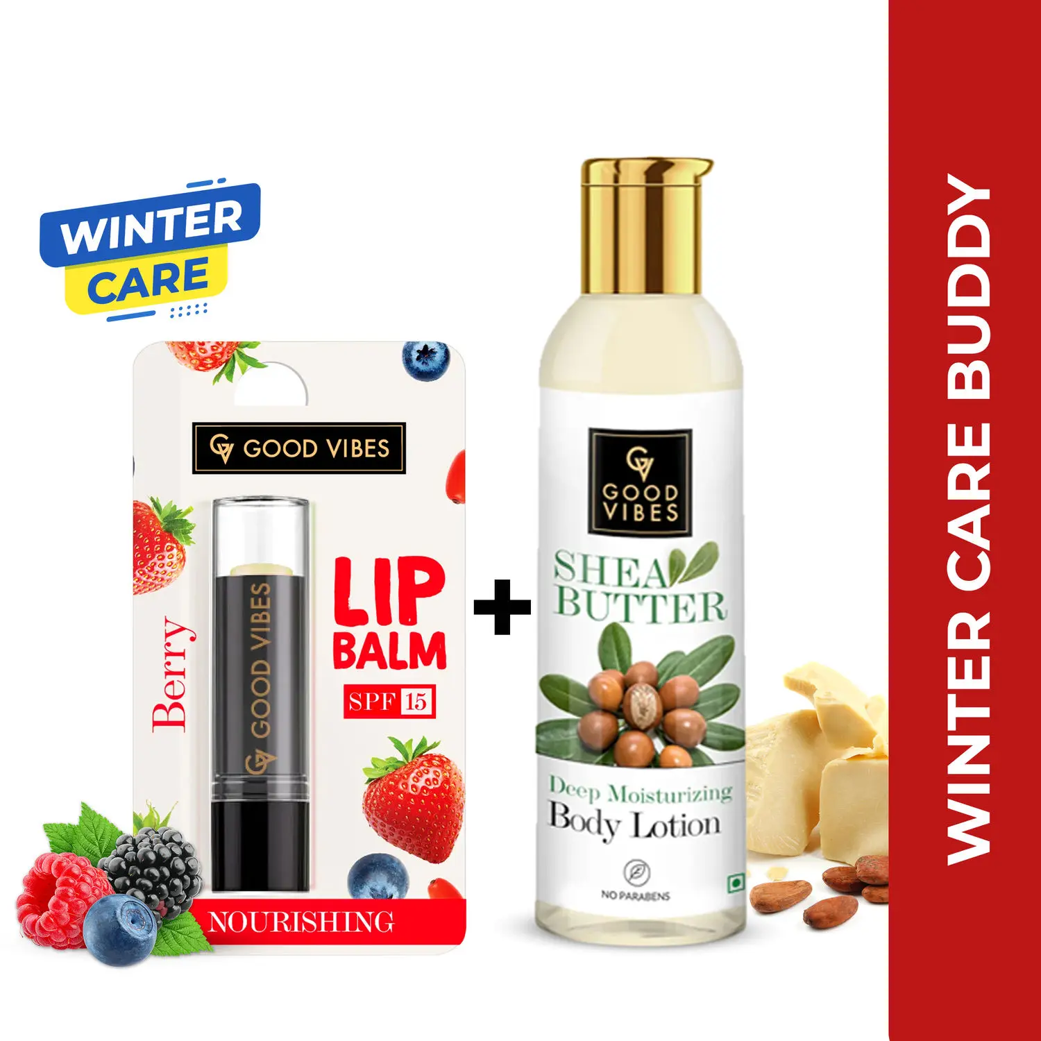 Good Vibes Winter care buddy (Berry Nourishing Lip Balm SPF 15 + Shea Butter Deep Moisturizing Body Lotion)