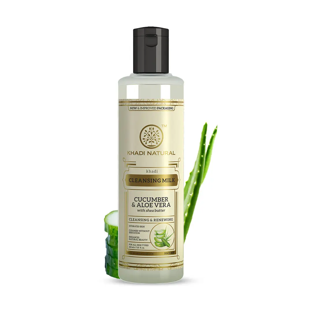 Khadi Natural Cucumber Aloe Vera Herbal Cleansing Milk| Cleanses & Hydrates Skin - (210ml)