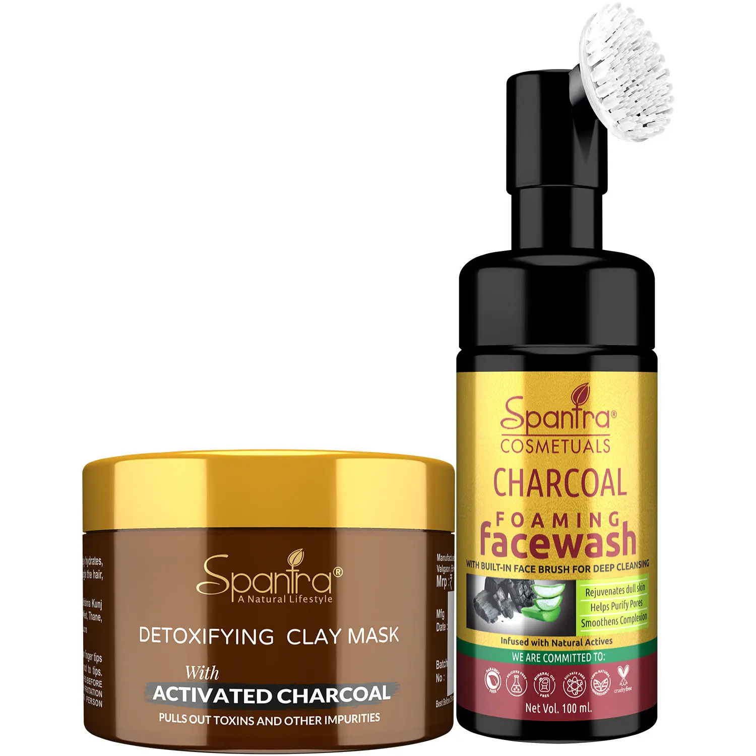 Spantra Charcoal Clay Mask 125 gm, & Face Wash, 100ml(Pack of 2)