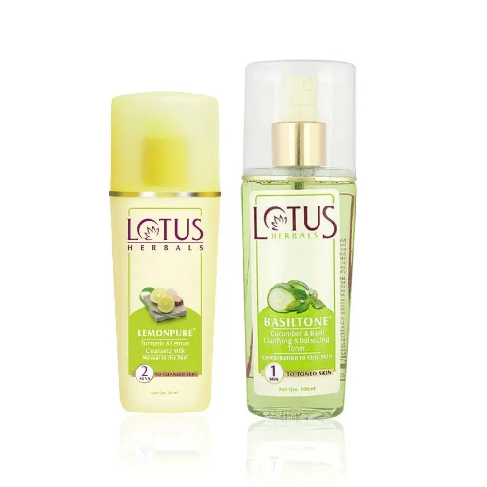 Lotus Herbals Lemonpure Cleansing Milk 80 ml + Basiltone Toner 100 ml